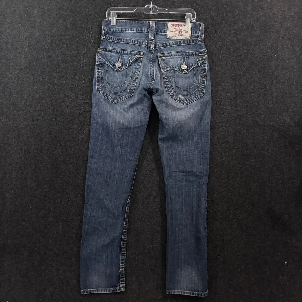 True Religion Lost Lagoon Jeans Mens 29 Blue Slim Flap Medium Wash Pockets